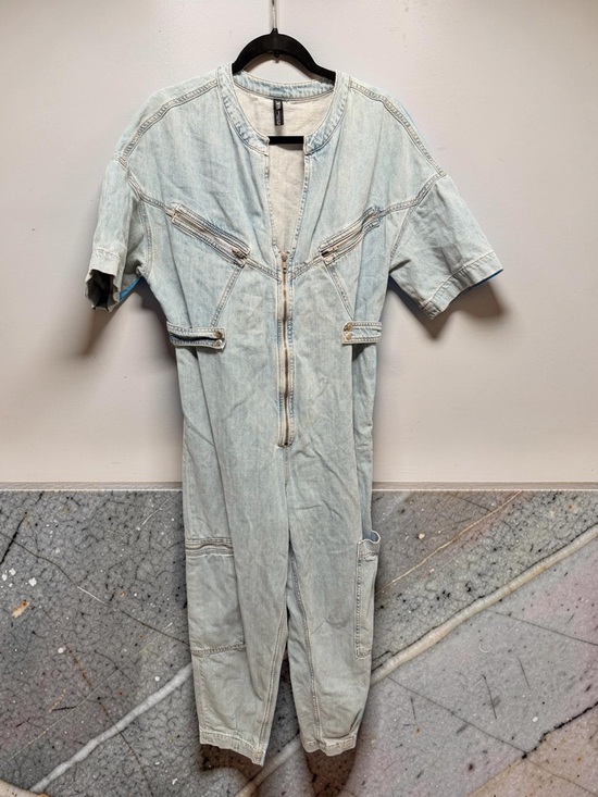 Zara Pants - Zara Denim Utility Jumpsuit Light Wash Zip Front Boiler Suit Pockets Size Medium